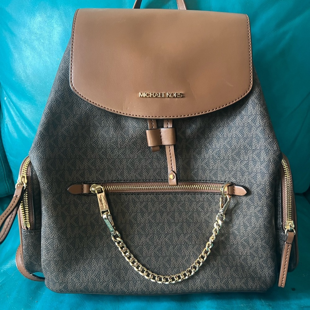 Michael Kors Jet Set PVC Chain Backpack Flap Book Bag & Wallet